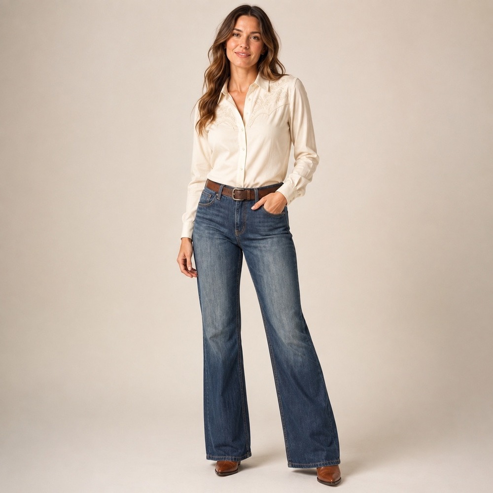 Stetson City Trouser Jeans Dark Wash Wide Leg Western Coastal Boho No 214 14